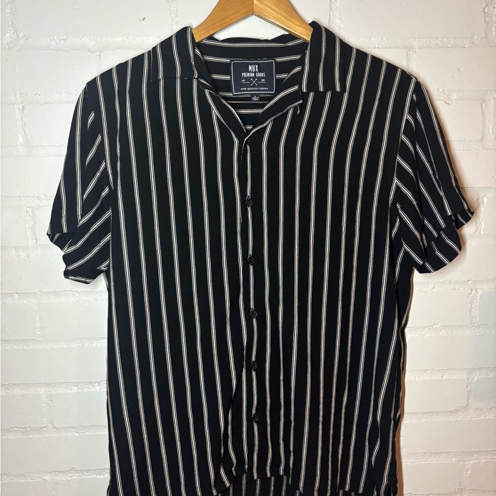 Black and White Casual Button Down Shirt with Stripes
